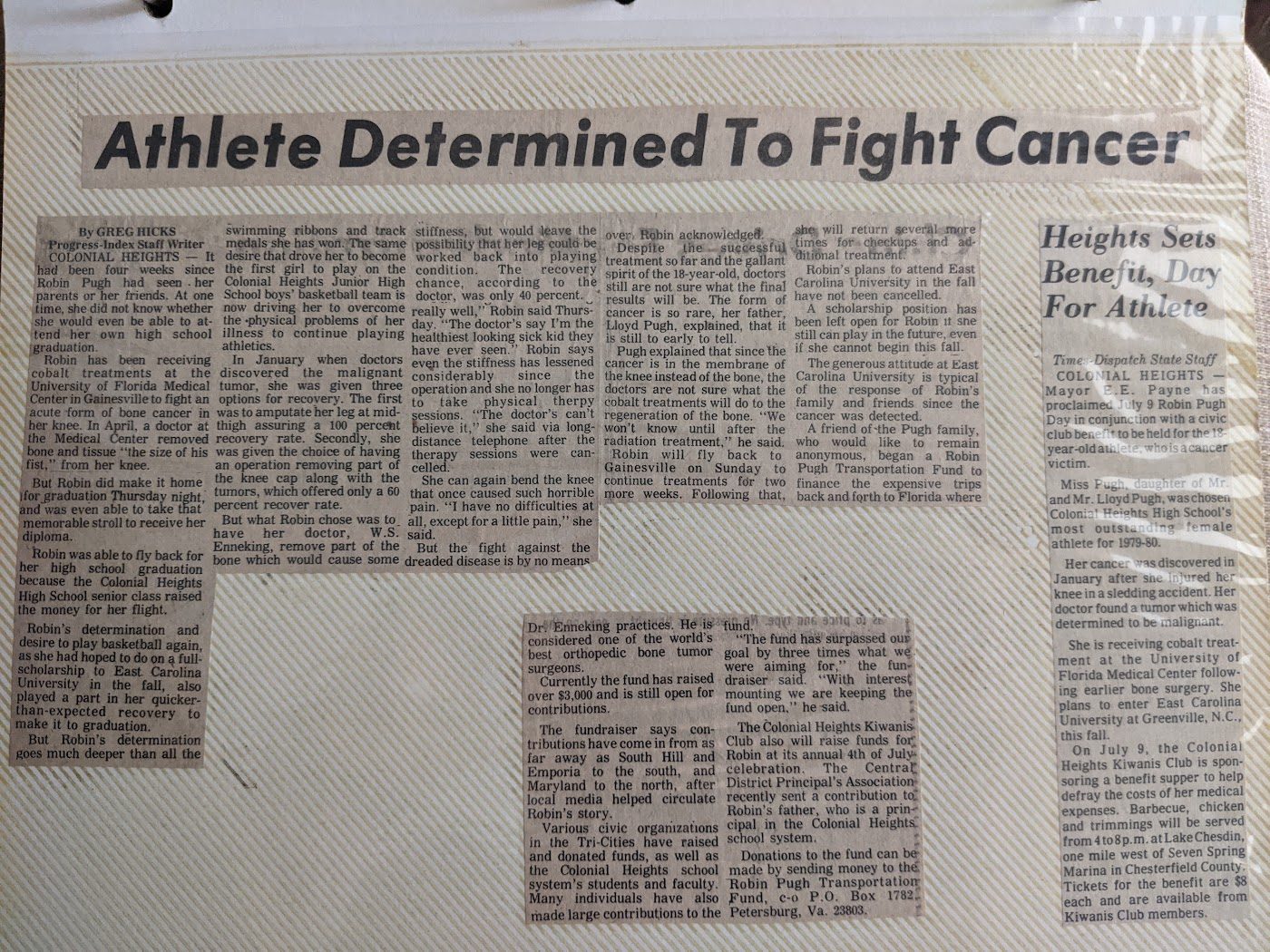 Newspaper article: Athlete Determined To Fight Cancer
