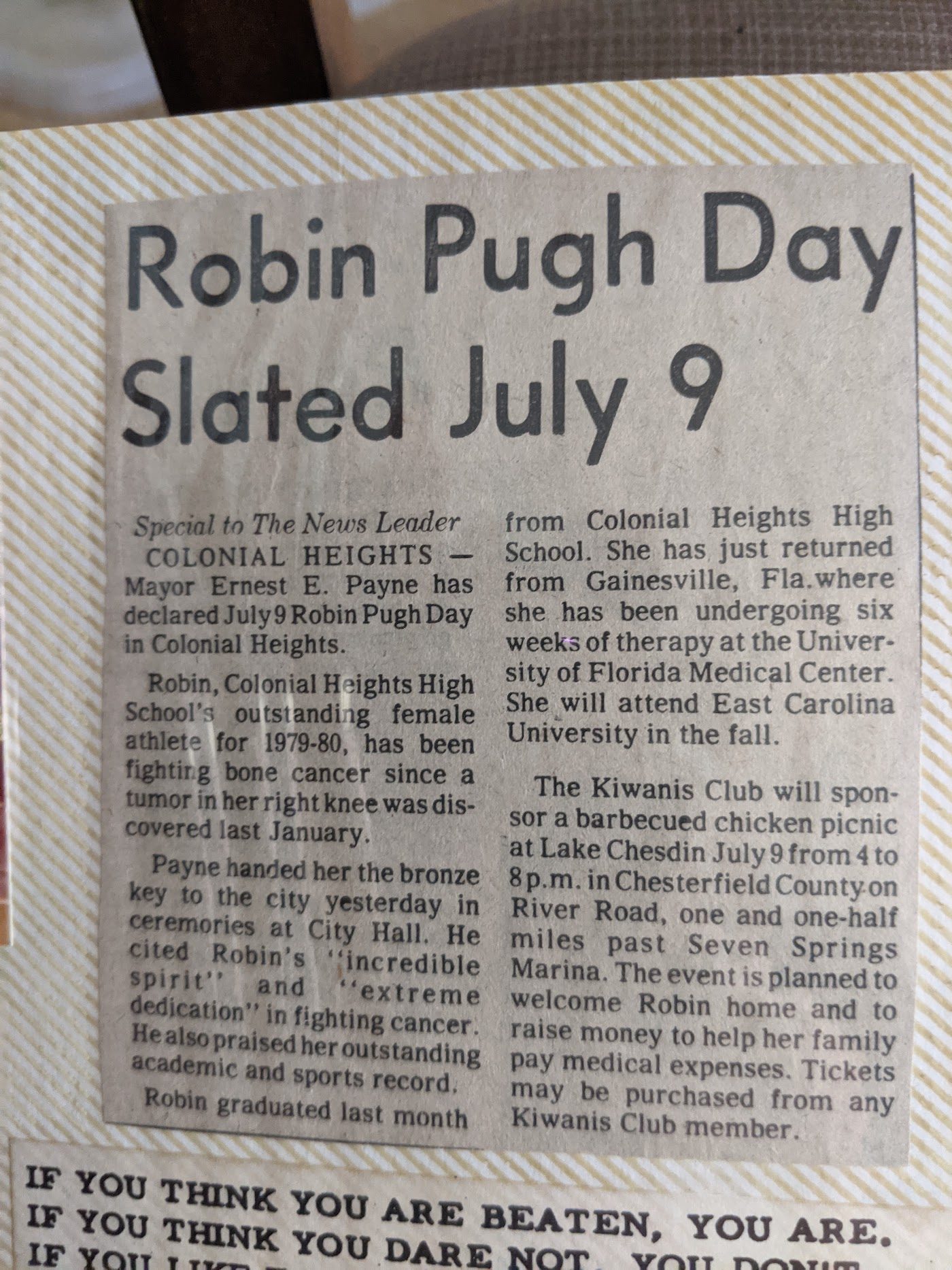 Newspaper clipping announcing a day named for Robin, July 9, 1980